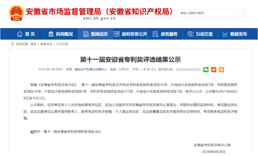 安徽科達潔能又一發明專利獲安徽省專利優秀獎